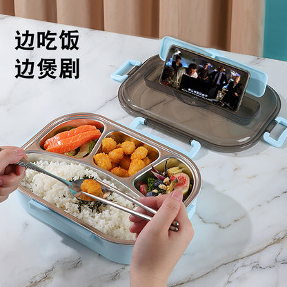 Lunch box 304 stainless steel compartment lunch box thickened insulation heating fast food box student office worker passenger lunch box - image 3