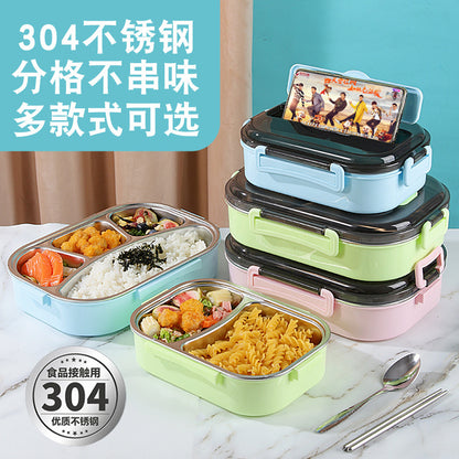 Lunch box 304 stainless steel compartment lunch box thickened insulation heating fast food box student office worker passenger lunch box - image 4