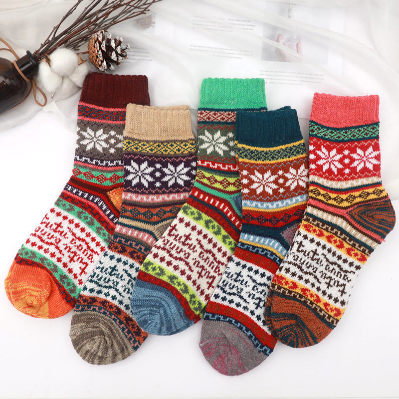Autumn and winter personalized knitted wool socks ethnic style retro socks wool socks velvet padded winter heat storage warm - image 1