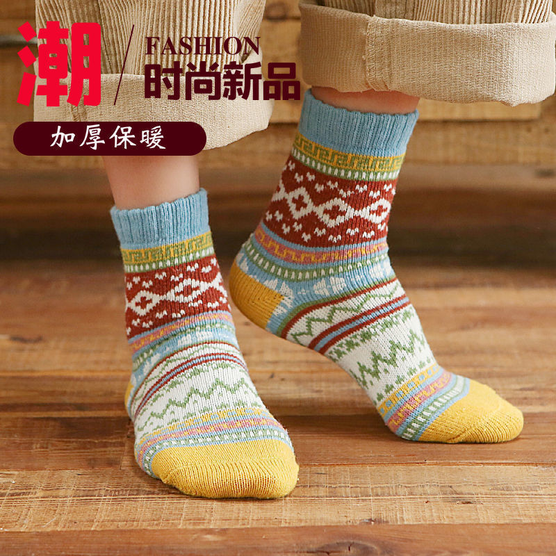 Autumn and winter personalized knitted wool socks ethnic style retro socks wool socks velvet padded winter heat storage warm - image 2
