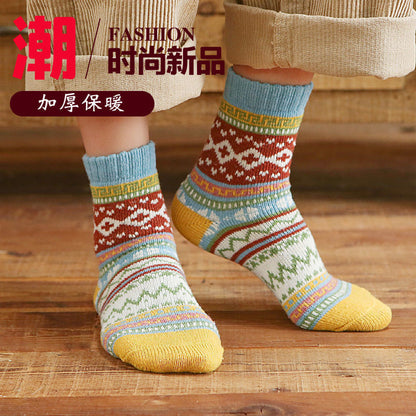 Autumn and winter personalized knitted wool socks ethnic style retro socks wool socks velvet padded winter heat storage warm - image 2