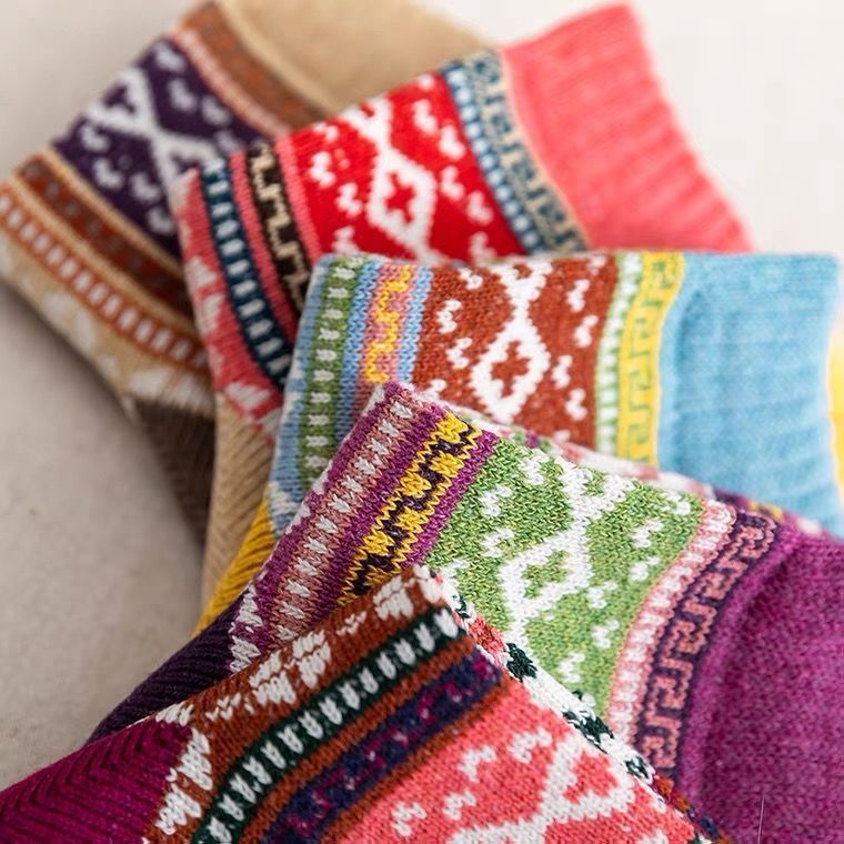 Autumn and winter personalized knitted wool socks ethnic style retro socks wool socks velvet padded winter heat storage warm - image 3