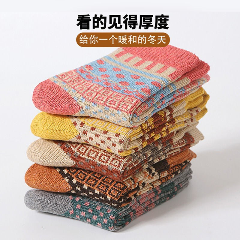 Autumn and winter personalized knitted wool socks ethnic style retro socks wool socks velvet padded winter heat storage warm - image 5