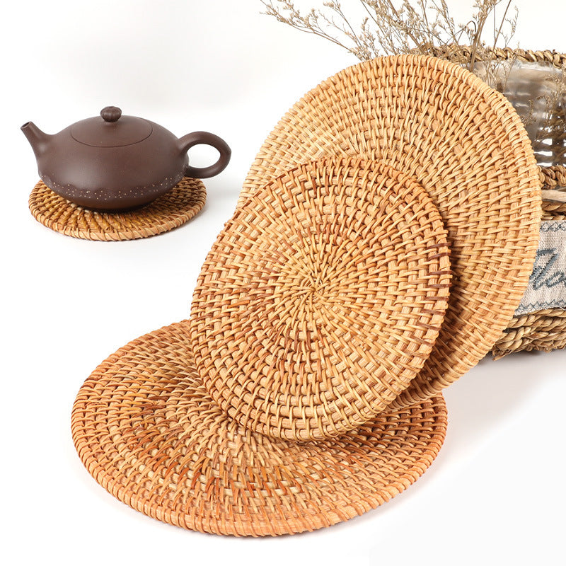 Rattan Anti-Scalding Insulation Mat Round Coaster Household Heat-Resistant Dining Table Saucer Kitchen Casserole Mat Single Pack - image 1