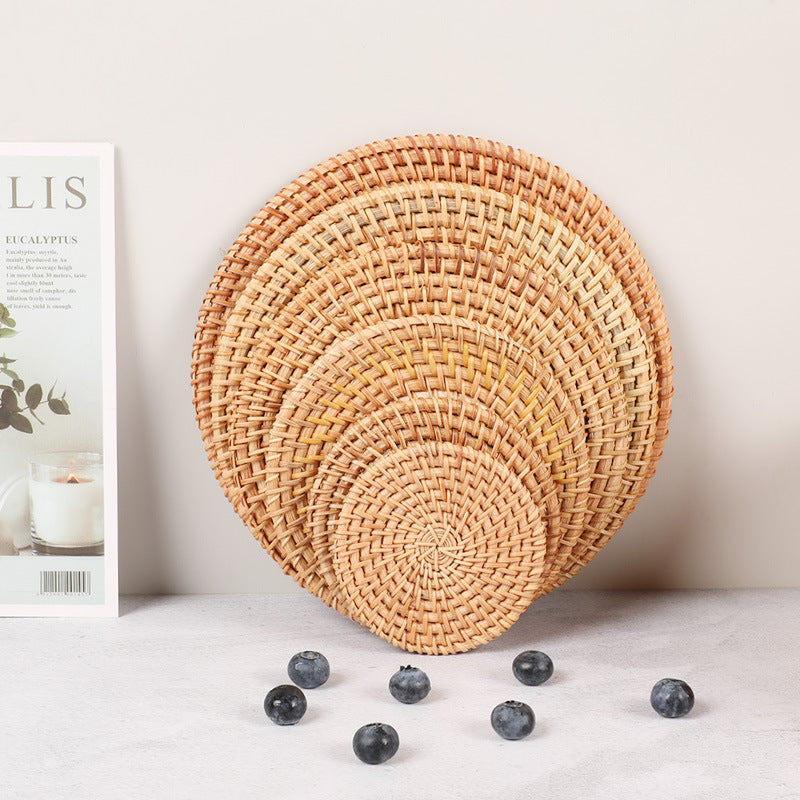 Rattan Anti-Scalding Insulation Mat Round Coaster Household Heat-Resistant Dining Table Saucer Kitchen Casserole Mat Single Pack - image 2