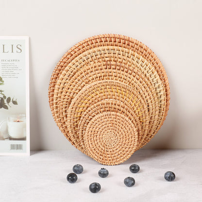 Rattan Anti-Scalding Insulation Mat Round Coaster Household Heat-Resistant Dining Table Saucer Kitchen Casserole Mat Single Pack - image 2