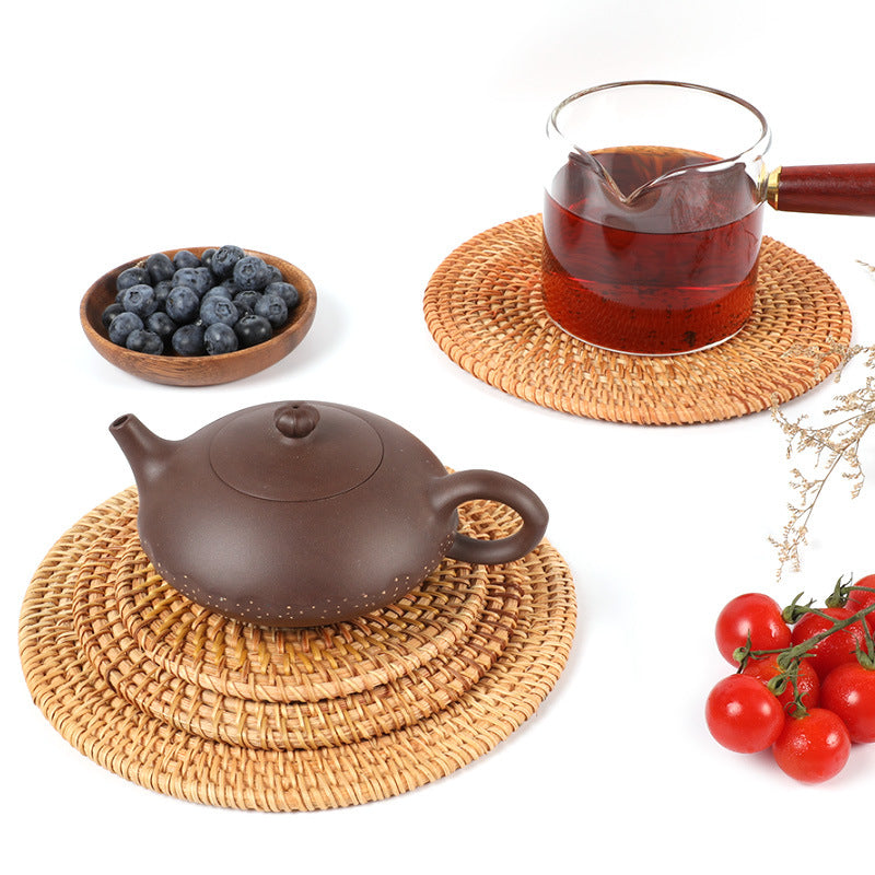 Rattan Anti-Scalding Insulation Mat Round Coaster Household Heat-Resistant Dining Table Saucer Kitchen Casserole Mat Single Pack - image 4