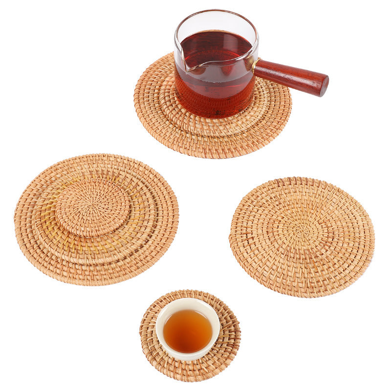 Rattan Anti-Scalding Insulation Mat Round Coaster Household Heat-Resistant Dining Table Saucer Kitchen Casserole Mat Single Pack - image 5
