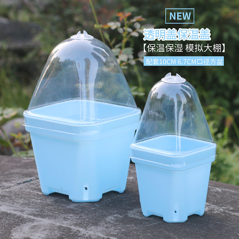 Thickened large and small square matching transparent cover fleshy flowerpot plastic stuffy heat preservation cover heat preservation and moisture preservation - image 2