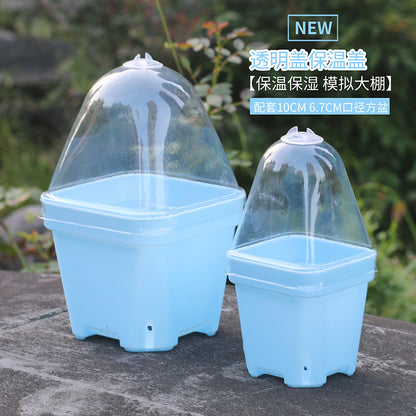 Thickened large and small square matching transparent cover fleshy flowerpot plastic stuffy heat preservation cover heat preservation and moisture preservation - image 2