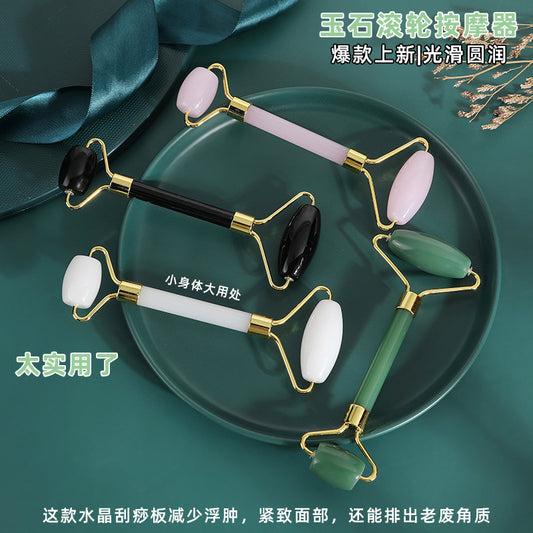 Jade roller massager powder Crystal roller household facial double roller non-resin scraping massager wholesale - image 1