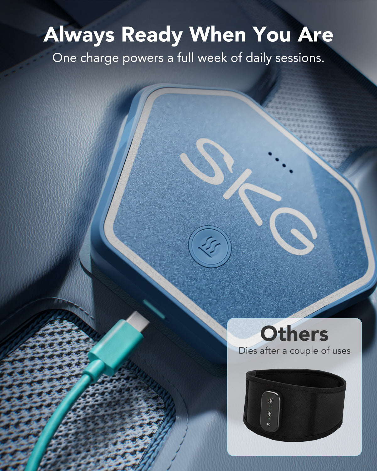 SKG Heated Lumbar Support Massager Belt with 4 Massage Nodes, 3 Heat Levels & Rechargeable Battery QS300