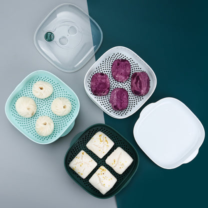 Microwave oven steamer office food steamed bread heating with lid plastic steamer utensils steamer cloth multi-layer steamer - image 1