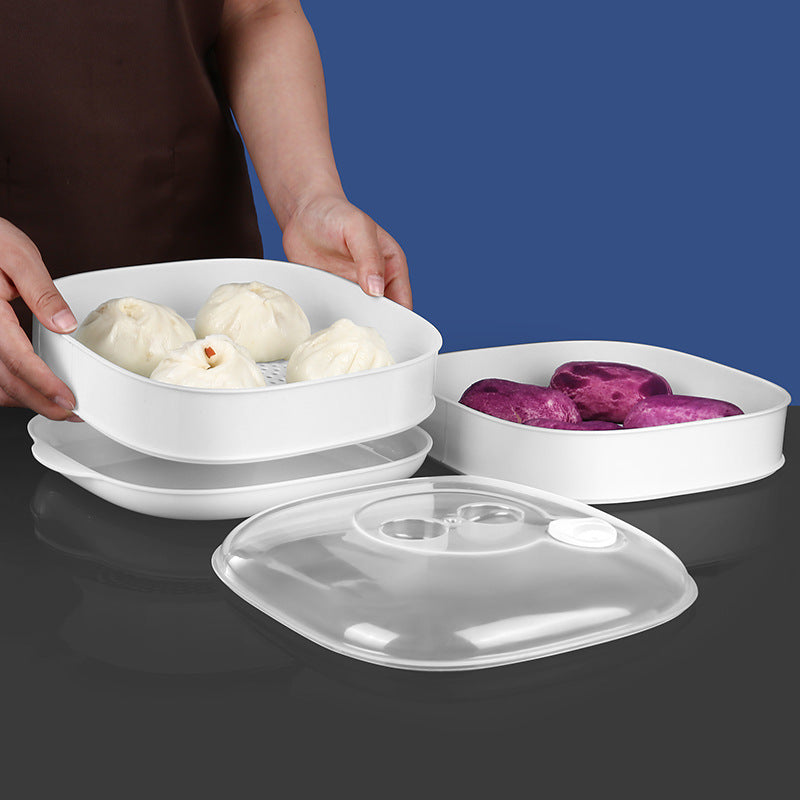 Microwave oven steamer office food steamed bread heating with lid plastic steamer utensils steamer cloth multi-layer steamer - image 3
