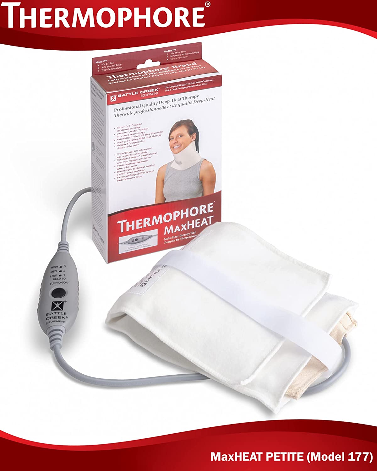 Thermophore MaxHEAT Model 177 — Petite 4"x17" Moist Heating Pad | Neck, Knee & Shoulders