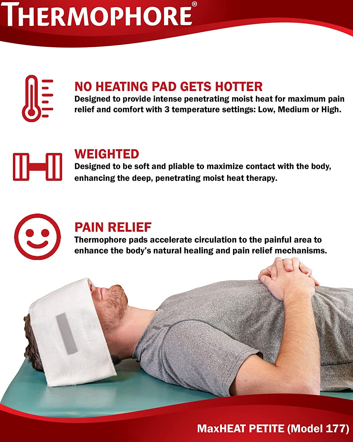 Thermophore MaxHEAT Model 177 — Petite 4"x17" Moist Heating Pad | Neck, Knee & Shoulders