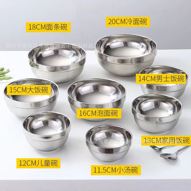Stainless Steel Bowl Children's Thickened Heat Insulation Bowl Double Bowl Platinum Bowl School Canteen Household Rice Bowl Soup Bowl Lily Bowl - image 2