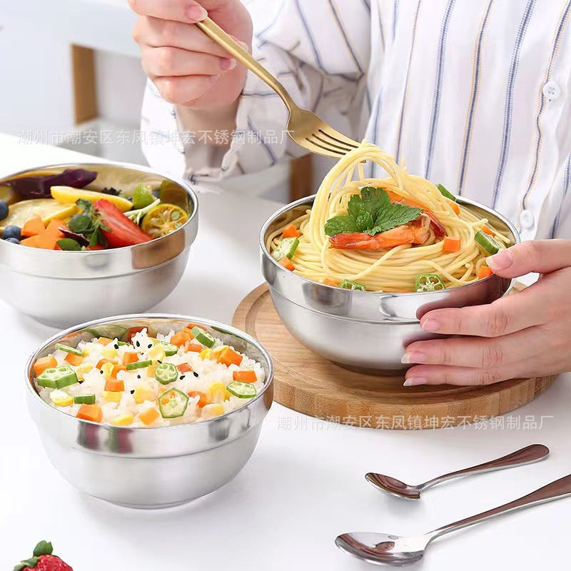 Stainless Steel Bowl Children's Thickened Heat Insulation Bowl Double Bowl Platinum Bowl School Canteen Household Rice Bowl Soup Bowl Lily Bowl - image 4