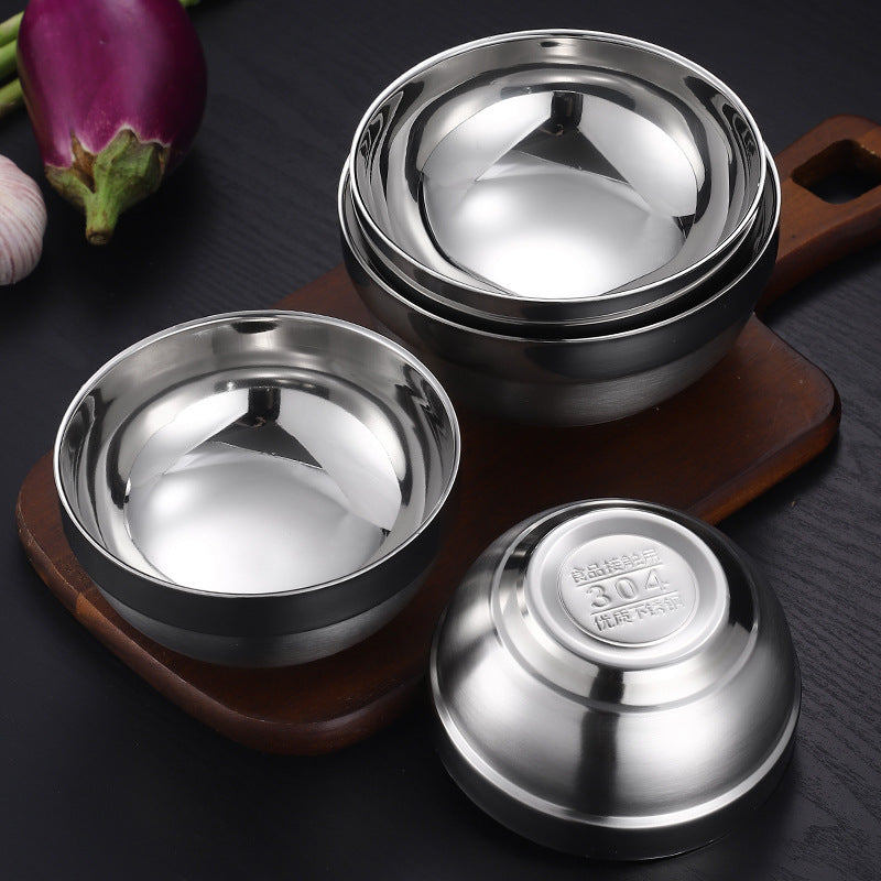 304 food grade double-layer heat insulation anti-scalding anti-drop children's stainless steel rice bowl soup bowl household noodle soup bowl large Bowl - image 1
