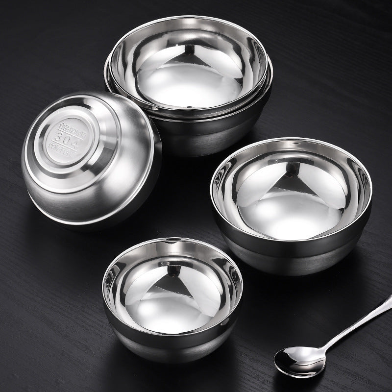 304 food grade double-layer heat insulation anti-scalding anti-drop children's stainless steel rice bowl soup bowl household noodle soup bowl large Bowl - image 2