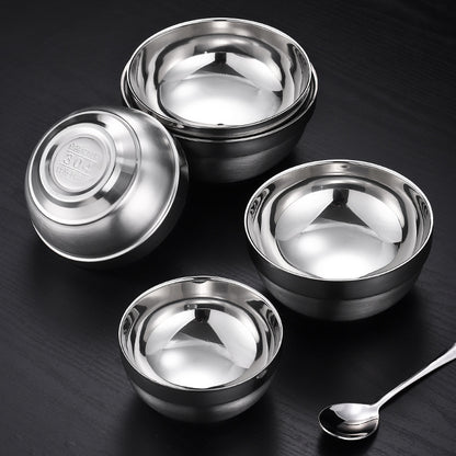 304 food grade double-layer heat insulation anti-scalding anti-drop children's stainless steel rice bowl soup bowl household noodle soup bowl large Bowl - image 2