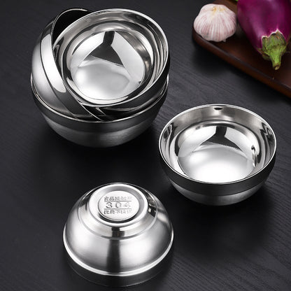 304 food grade double-layer heat insulation anti-scalding anti-drop children's stainless steel rice bowl soup bowl household noodle soup bowl large Bowl - image 4