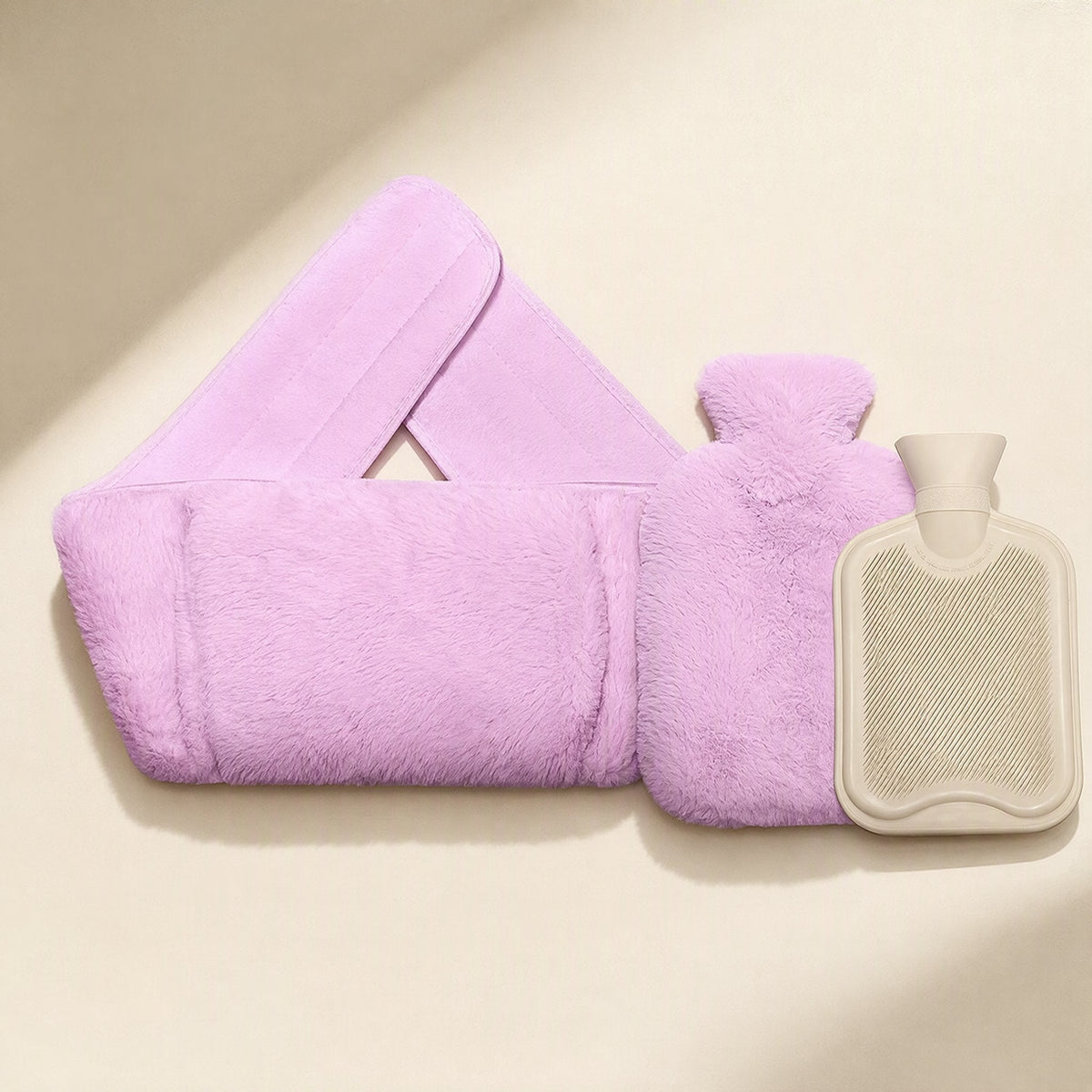 Rubber hot water bag with an imitation rabbit fur warm belt - view 4