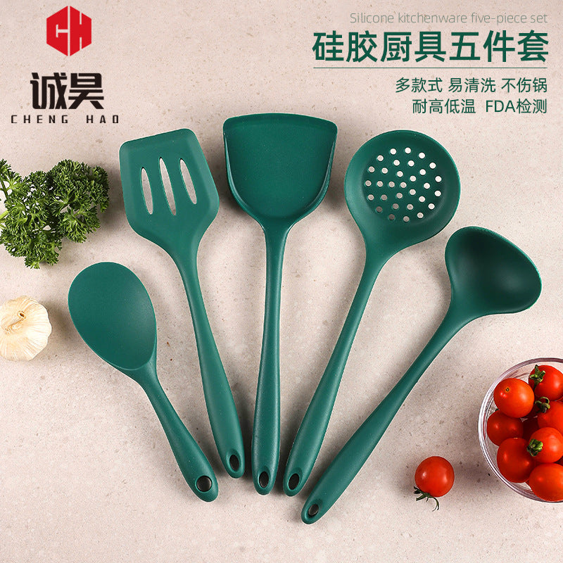 Silicone spatula food grade high temperature resistant non-stick pan special anti-scald heat insulation spatula household soup colander kitchenware suit - image 1