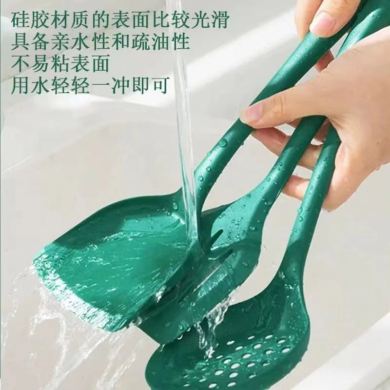 Silicone spatula food grade high temperature resistant non-stick pan special anti-scald heat insulation spatula household soup colander kitchenware suit - image 3