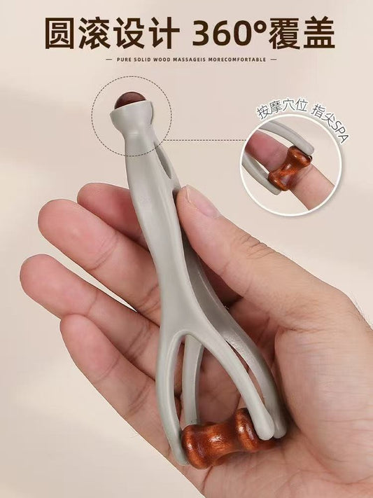 Solid Wood Finger Massager for Hand Meridian Dredging, Thinning, and Lengthening; Finger Scraping Tool; Wooden Roller Massage Clip - image 1