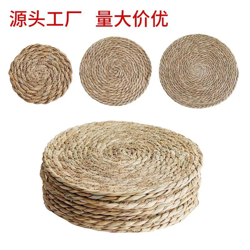 Hand-Woven Cattail Straw Round Mat, Dining Table Heat Insulation Mat, Household Anti-Scald Bowl Mat, Decorative Trendy Photo Mat - image 2