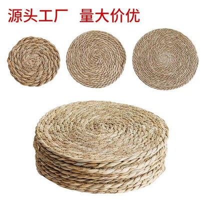 Hand-Woven Cattail Straw Round Mat, Dining Table Heat Insulation Mat, Household Anti-Scald Bowl Mat, Decorative Trendy Photo Mat - image 2
