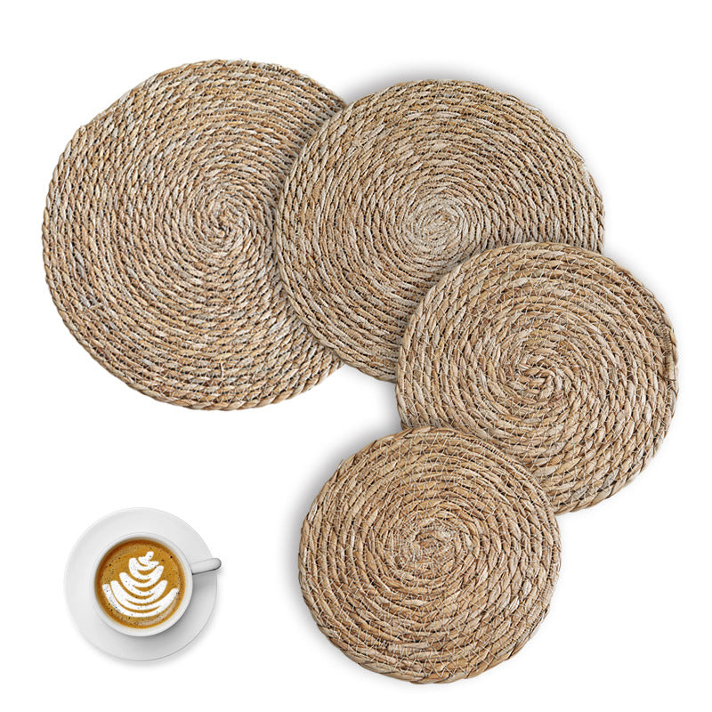 Hand-Woven Cattail Straw Round Mat, Dining Table Heat Insulation Mat, Household Anti-Scald Bowl Mat, Decorative Trendy Photo Mat - image 4