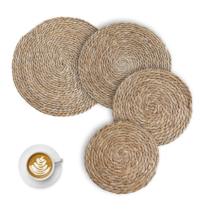 Hand-Woven Cattail Straw Round Mat, Dining Table Heat Insulation Mat, Household Anti-Scald Bowl Mat, Decorative Trendy Photo Mat - image 4