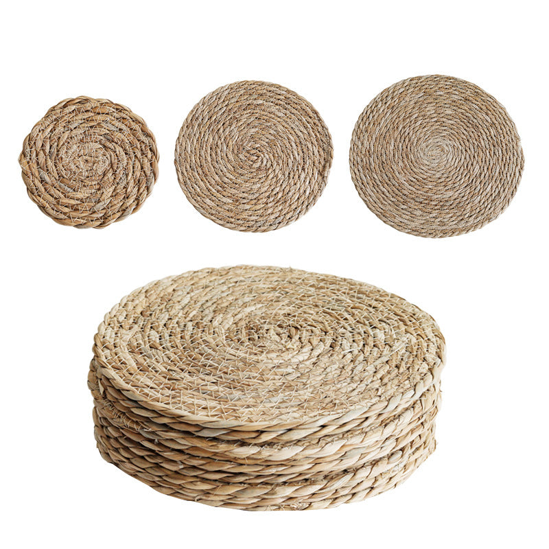 Hand-Woven Cattail Straw Round Mat, Dining Table Heat Insulation Mat, Household Anti-Scald Bowl Mat, Decorative Trendy Photo Mat - image 5
