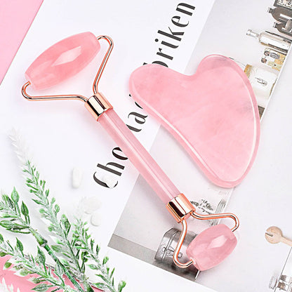 Amazon's Best-Selling Rose Quartz Jade Double-Headed Roller Massager Heart-Shaped Facial and Eye Massage Gua Sha Combination Set - image 1