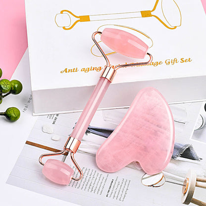 Amazon's Best-Selling Rose Quartz Jade Double-Headed Roller Massager Heart-Shaped Facial and Eye Massage Gua Sha Combination Set - image 2