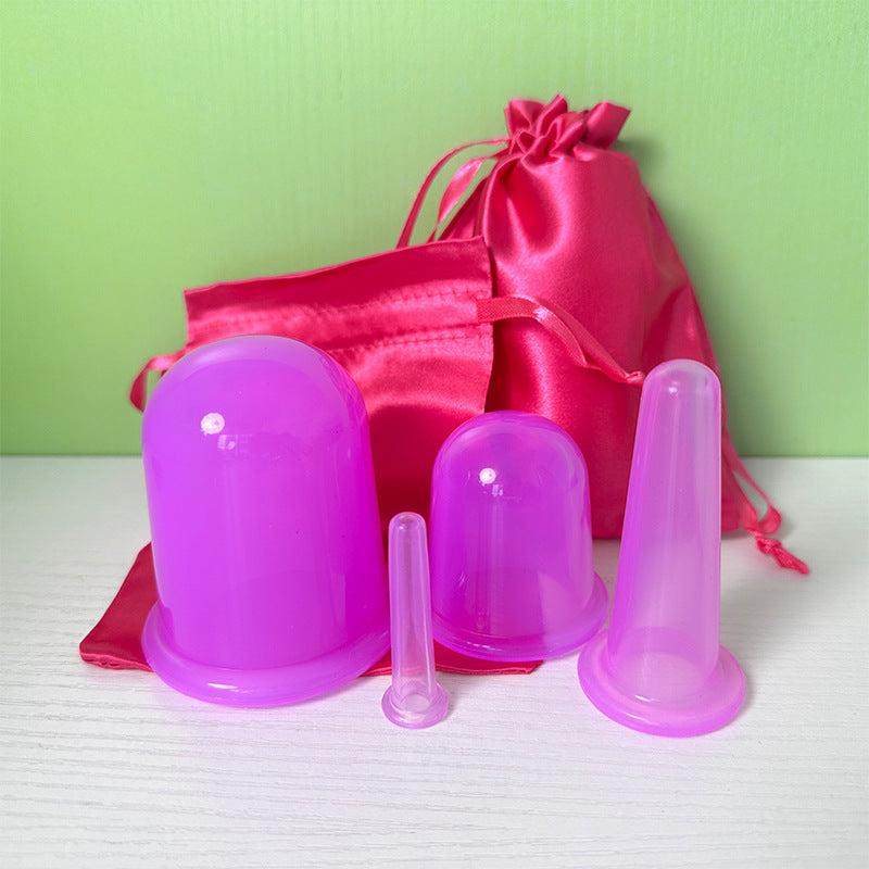Moisture-Absorbing Cupping Device, Transparent Negative Pressure Massage Cup, Silicone Health Cup, 4-Piece Set, Silk Cloth Bag Packaging, Physiotherapy Meridian - image 3
