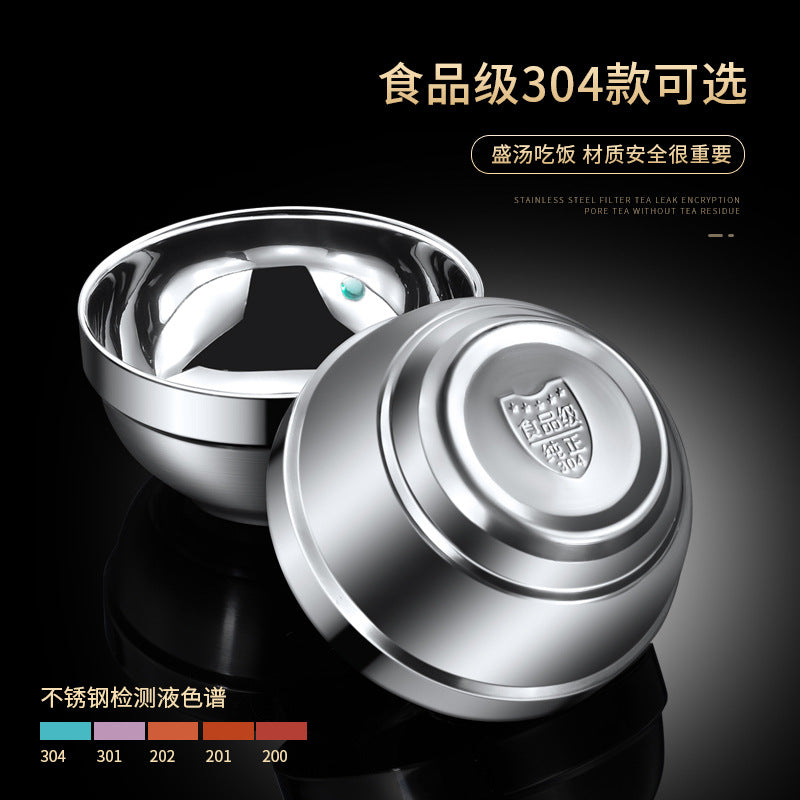 Stainless steel rice bowl 304 food grade double-layer heat insulation bowl household children anti-scald bowl soup bowl large Bowl thickened Iron Bowl - image 2
