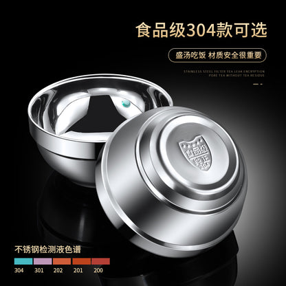 Stainless steel rice bowl 304 food grade double-layer heat insulation bowl household children anti-scald bowl soup bowl large Bowl thickened Iron Bowl - image 2