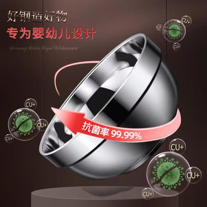 Stainless steel rice bowl 304 food grade double-layer heat insulation bowl household children anti-scald bowl soup bowl large Bowl thickened Iron Bowl - image 4