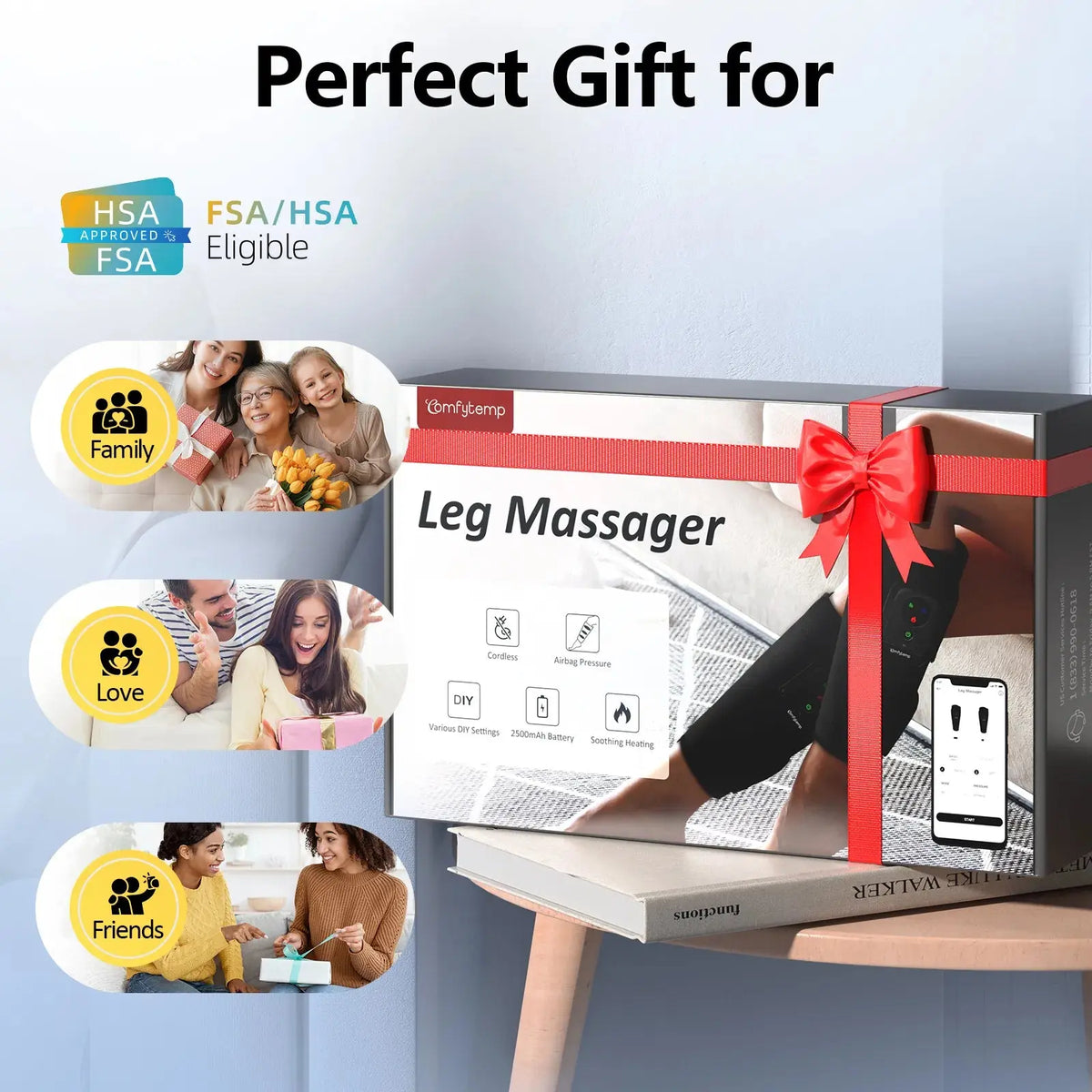 Portable Air Compression Calf Massager with Heat, 2Pack