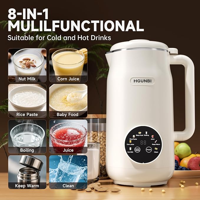8-in-1 Automatic Nut Milk Maker Machine 50oz – Plant-Based Soy, Almond & Oat Milk Blender with Self-Cleaning, Keep Warm & 12-Hour Delay