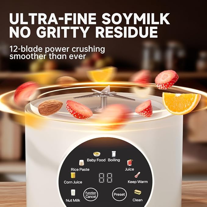 8-in-1 Automatic Nut Milk Maker Machine 50oz – Plant-Based Soy, Almond & Oat Milk Blender with Self-Cleaning, Keep Warm & 12-Hour Delay