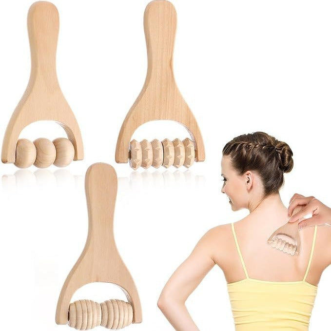 3 Piece Set Wooden Hand Massage Roller, Back Muscle Roller Stick, Manual Wooden Therapy Massage Tool Massage Roller - image 1