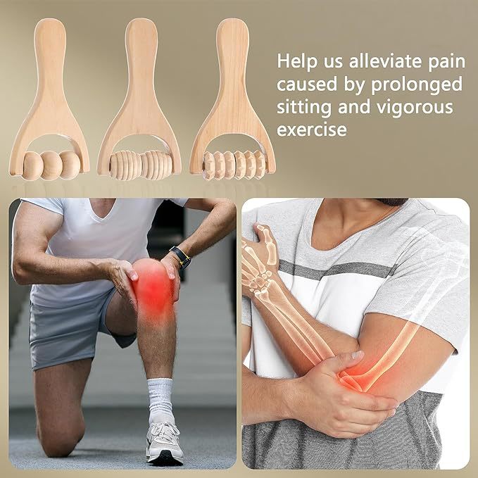 3 Piece Set Wooden Hand Massage Roller, Back Muscle Roller Stick, Manual Wooden Therapy Massage Tool Massage Roller - image 3