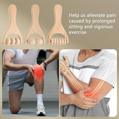 3 Piece Set Wooden Hand Massage Roller, Back Muscle Roller Stick, Manual Wooden Therapy Massage Tool Massage Roller - image 3