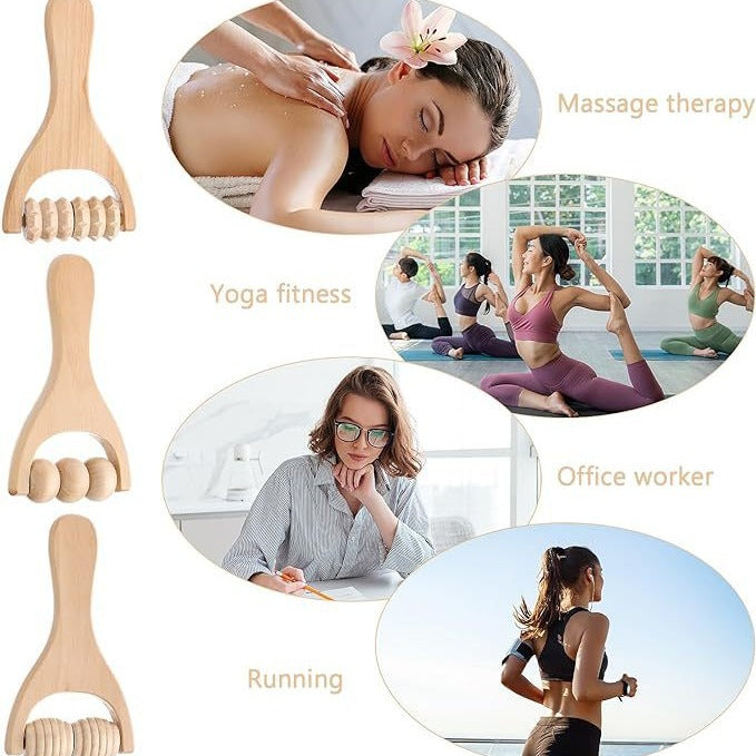 3 Piece Set Wooden Hand Massage Roller, Back Muscle Roller Stick, Manual Wooden Therapy Massage Tool Massage Roller - image 4