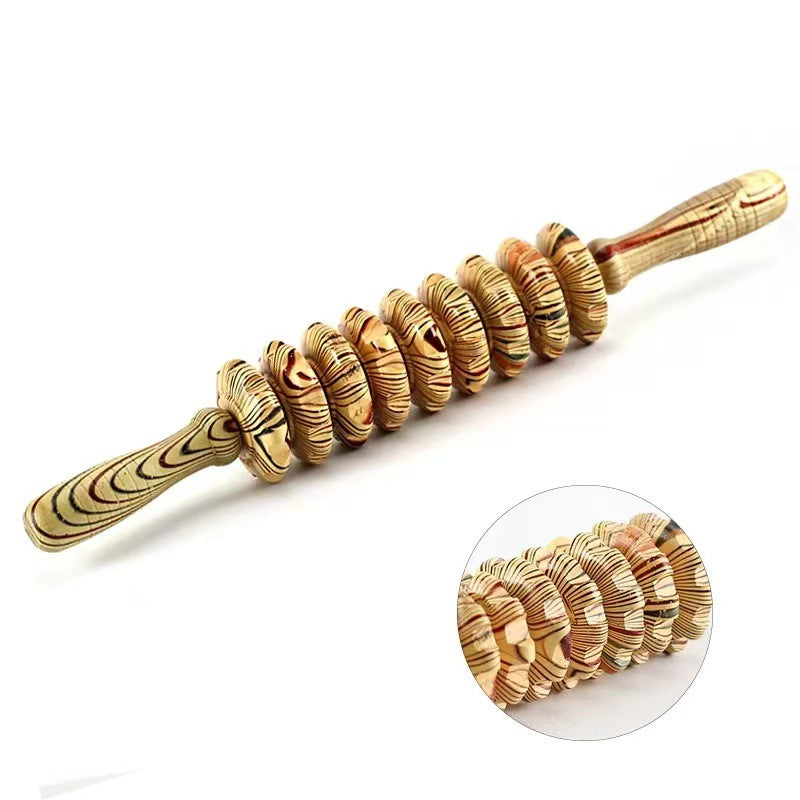 Wooden Nine-Wheel Abdominal Massage Equipment Manual Back Push Home Full Body Multi-Functional Massage Roller Belly Waist - image 1
