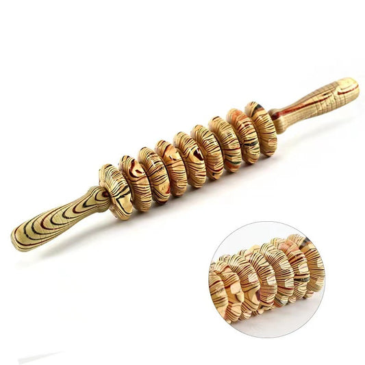 Wooden Nine-Wheel Abdominal Massage Equipment Manual Back Push Home Full Body Multi-Functional Massage Roller Belly Waist - image 1
